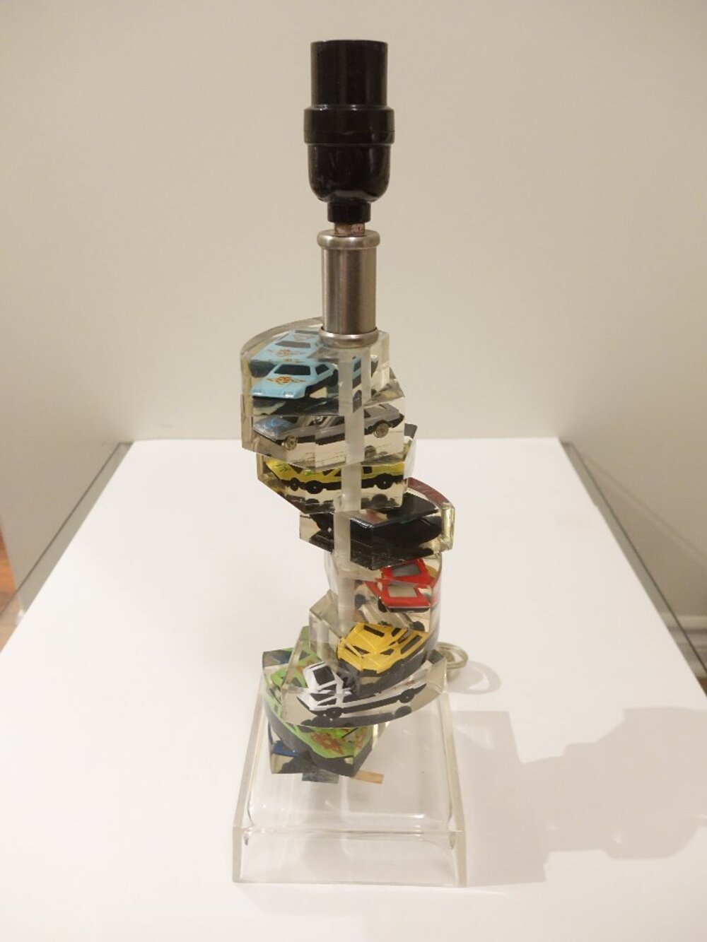 Vintage Lucite Matchbox/Hot Wheels Stacked Cars Table Lamp Retro Mancave